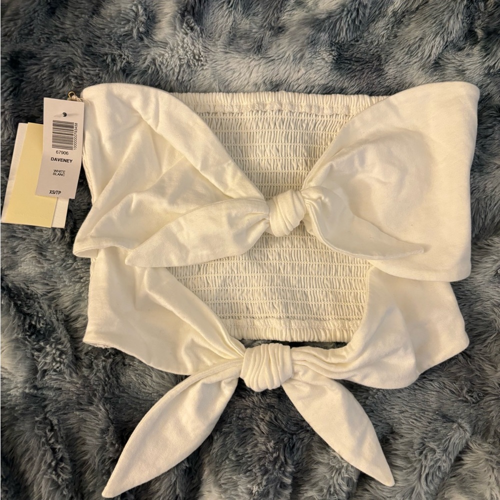 Wilfred White Strapless Smocked Bow-Front Crop Top